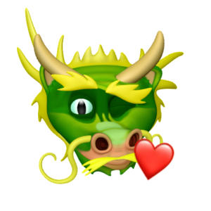 a dragon's head with one eye blowing a kiss